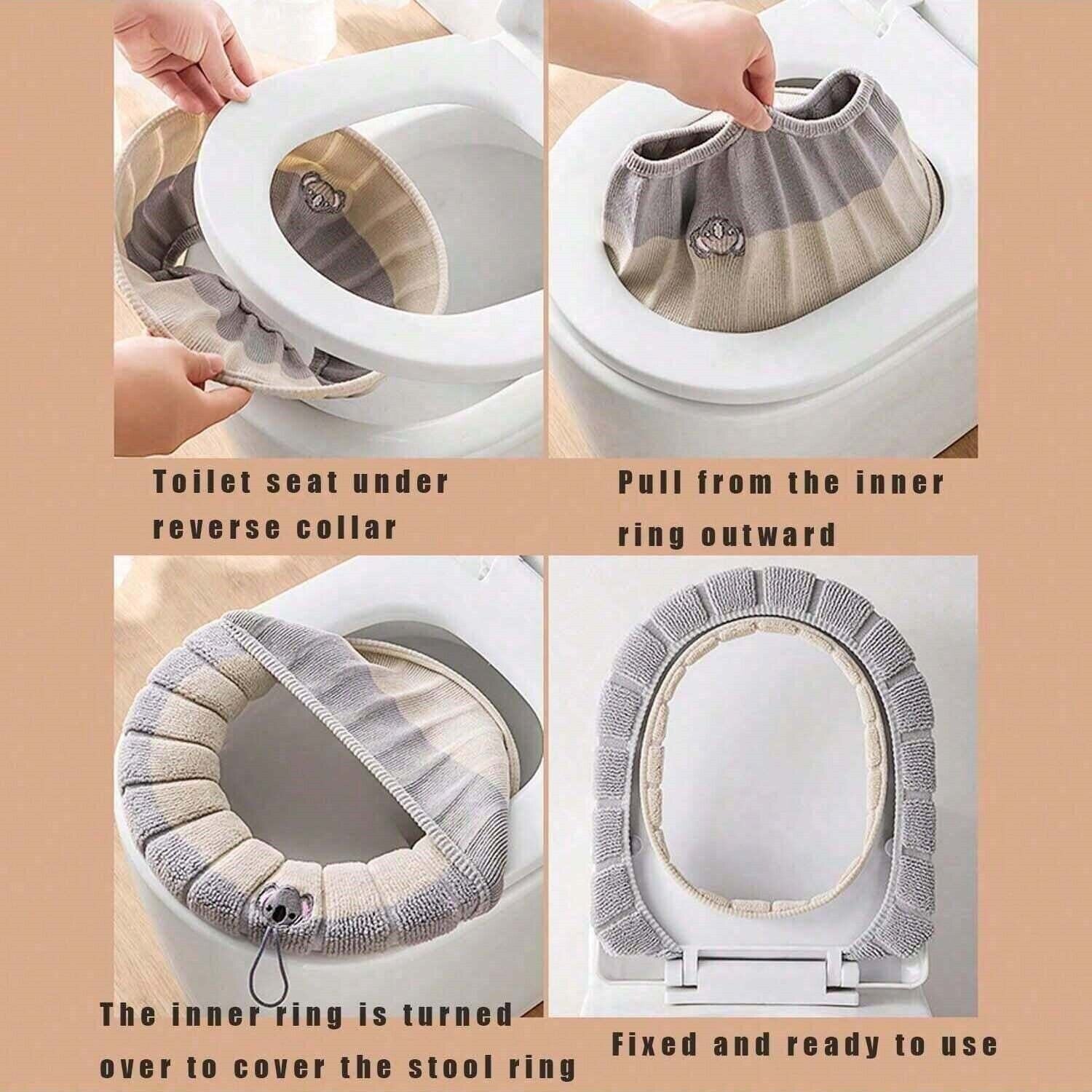 Cozy Bathroom Soft Thicker Stretchable Toilet Seat Cover – Washable & Warmer Cushion Mat for Cold Mornings | Viral Comfort Find