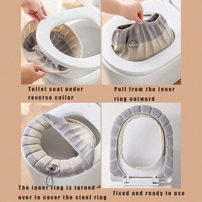 Cozy Bathroom Soft Thicker Stretchable Toilet Seat Cover – Washable & Warmer Cushion Mat for Cold Mornings | Viral Comfort Find