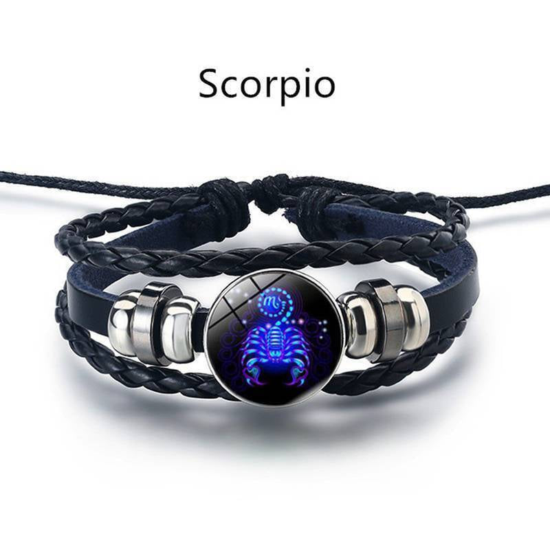 Leather Bracelet Bangle for Men Woman with Signs of the Zodiac Astrology Luminou