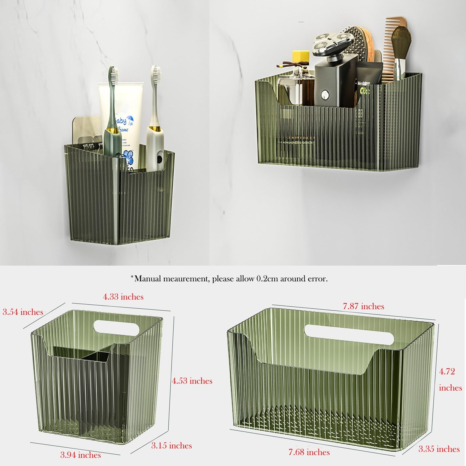 Set of 2 Storage Organizer Bins Wall Mounted Shower Caddy, Bathroom Shelves S...