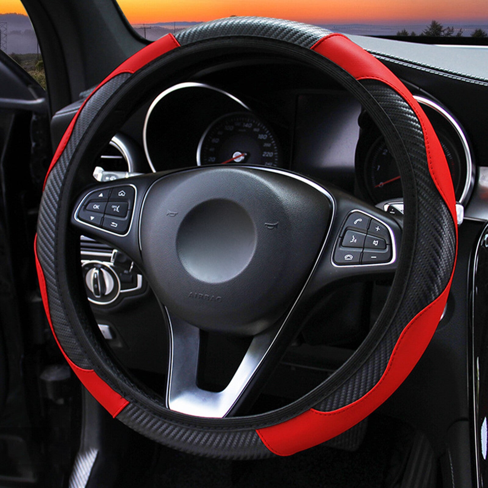 Universal Car SUV Steering Wheel Cover Red Microfiber Leather 15" for Honda Jeep