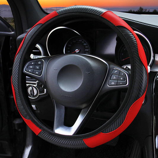 Universal Car SUV Steering Wheel Cover Red Microfiber Leather 15" for Honda Jeep