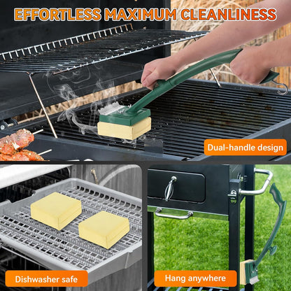 Bristle Free Grill Brush with Scraper 22 Inch Long Handle and Replaceable Head