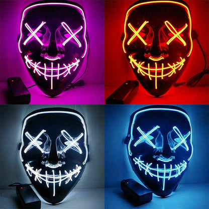 Halloween Clubbing Light up LED Mask Costume Rave Cosplay Party Purge 3 Modes