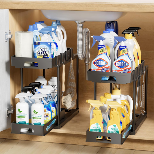 Under Sink Organizers and Storage, 2 Pack Pull Out Kitchen Bathroom Cabinet Orga