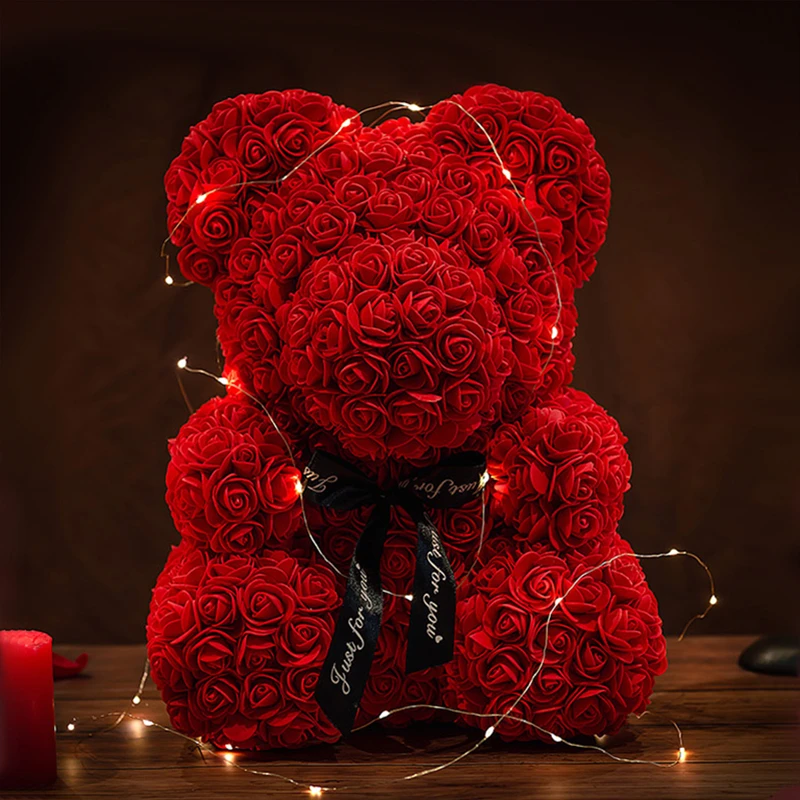 Teddy Bear Rose 10In Flower Rose Bear with Box ＆ Led Light Valentines Gift