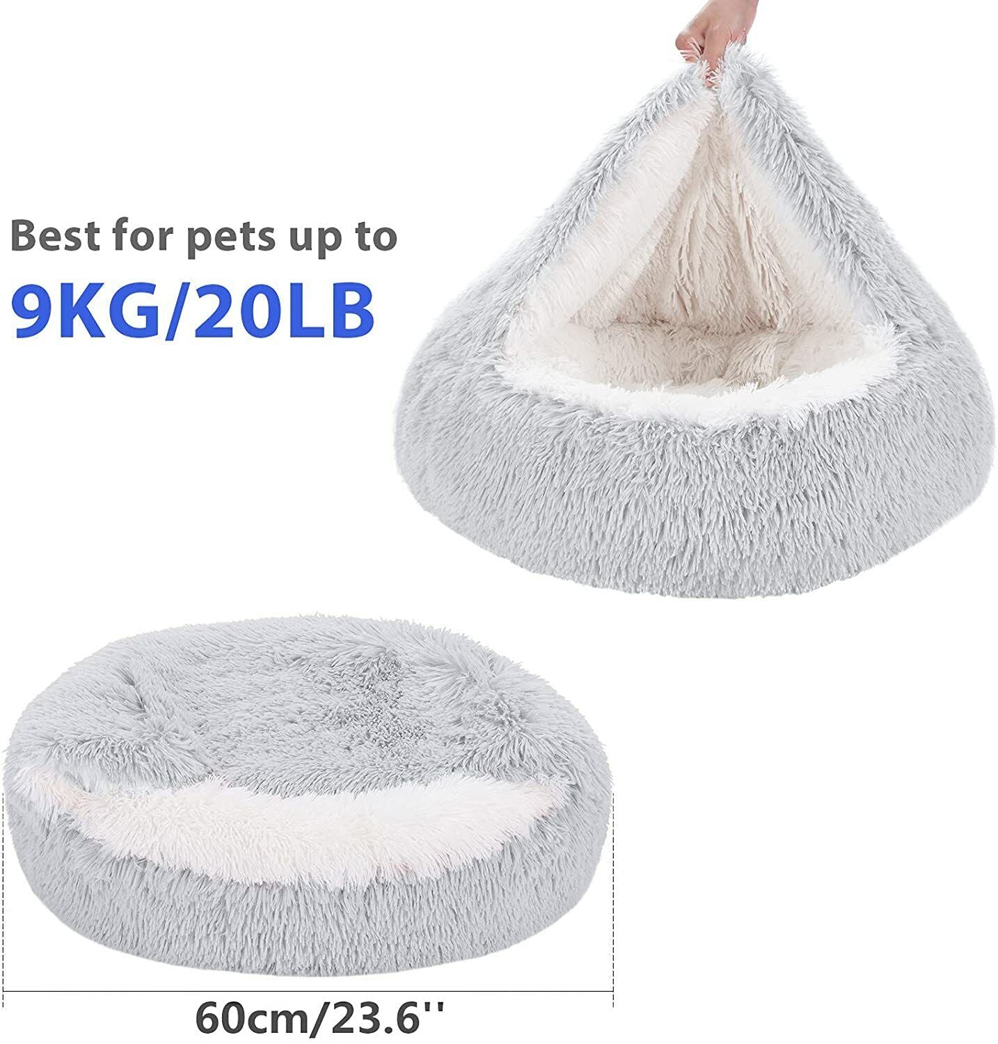 Comfortable Soft Plush Cat Bed Cave – Hooded Pet Bed for Cats & Small Dogs, Self-Warming, Machine Washable, Non-Slip Bottom, Ultra Cozy Design