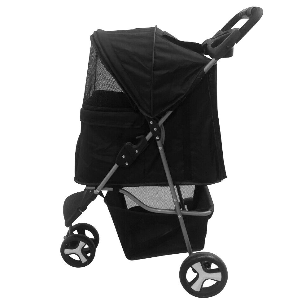 Dog Stroller 3-Wheel Foldable Pet Travel Cart w/ Mesh Window, Cup Holder & Storage - Perfect for Small, or Senior Pets on Walks & Jogs