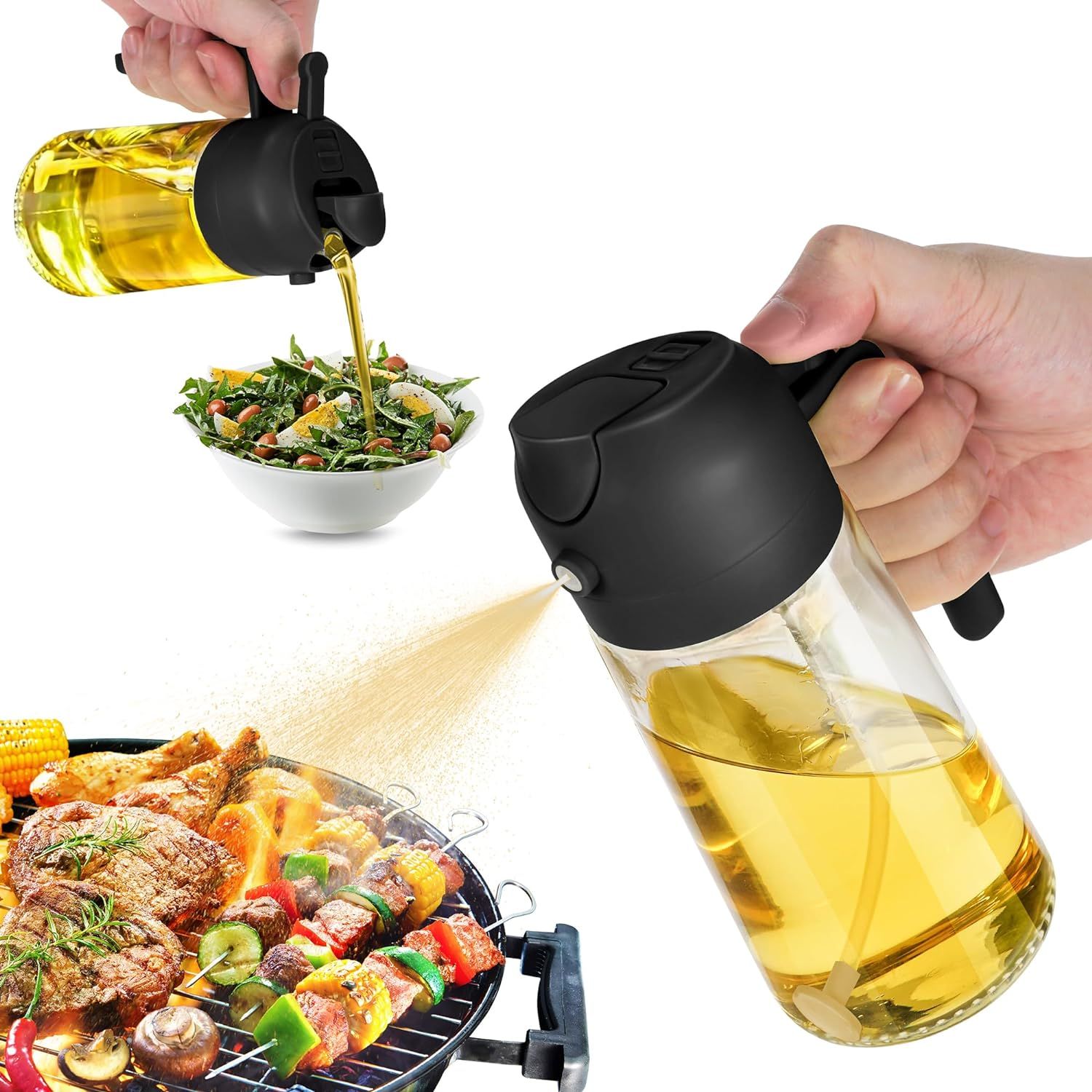 16Oz Oil Dispenser Bottle for Kitchen 2-In-1 Olive Oil Dispenser and Oil Spray