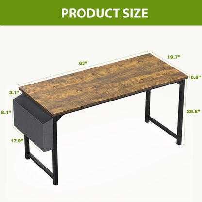 Computer Office Desk Writing Study Work Modern Simple Style Wooden Table with Storage Bag & Iron Hook for Home Bedroom