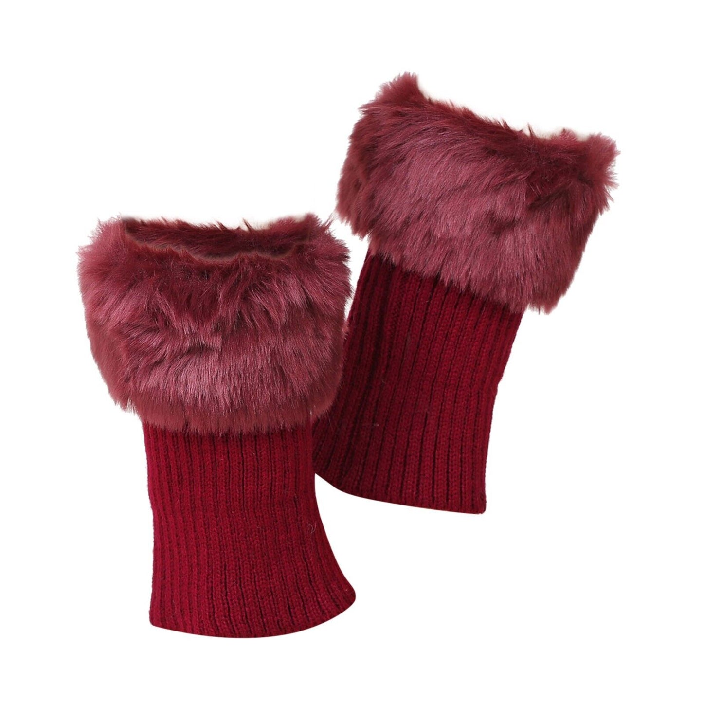 Women Winter Knitted Boot Cuffs Fur Knit Crochet Toppers Trim Socks Leg Warmer