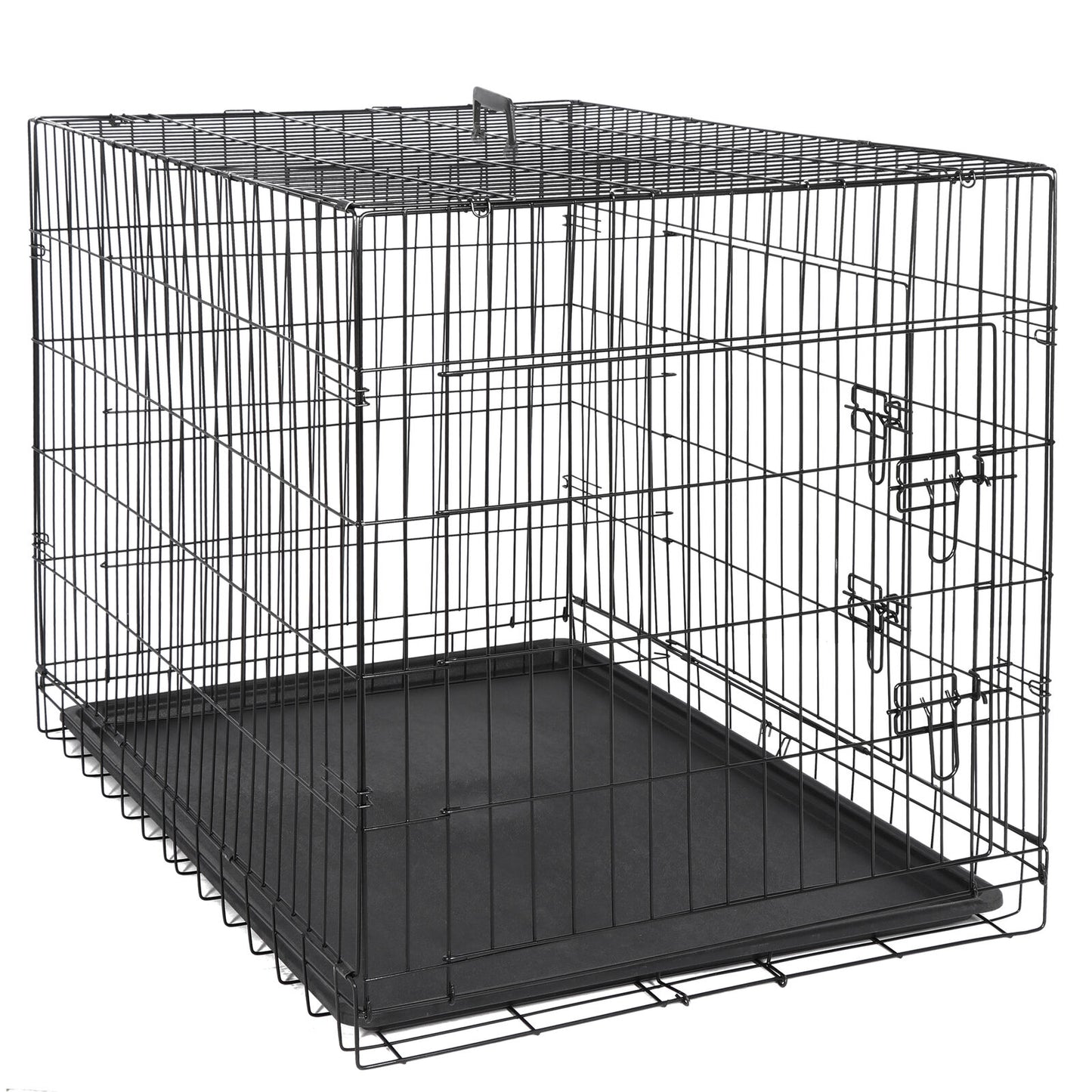 42" Folding Metal Dog Crate Kennel - Double Door Pet Cage with Tray, Secure Slide-Bolt Latches, Easy Clean & Travel Friendly Design for Dogs