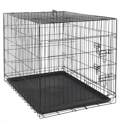 42" Folding Metal Dog Crate Kennel - Double Door Pet Cage with Tray, Secure Slide-Bolt Latches, Easy Clean & Travel Friendly Design for Dogs