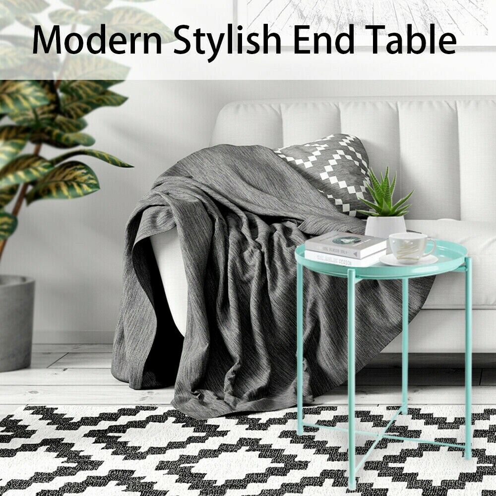 Small Side Table - Modern Round Metal Coffee Table for Living Room & Bedroom | Removable Tray, Durable & Waterproof Perfect for Sofa or Bedside Décor