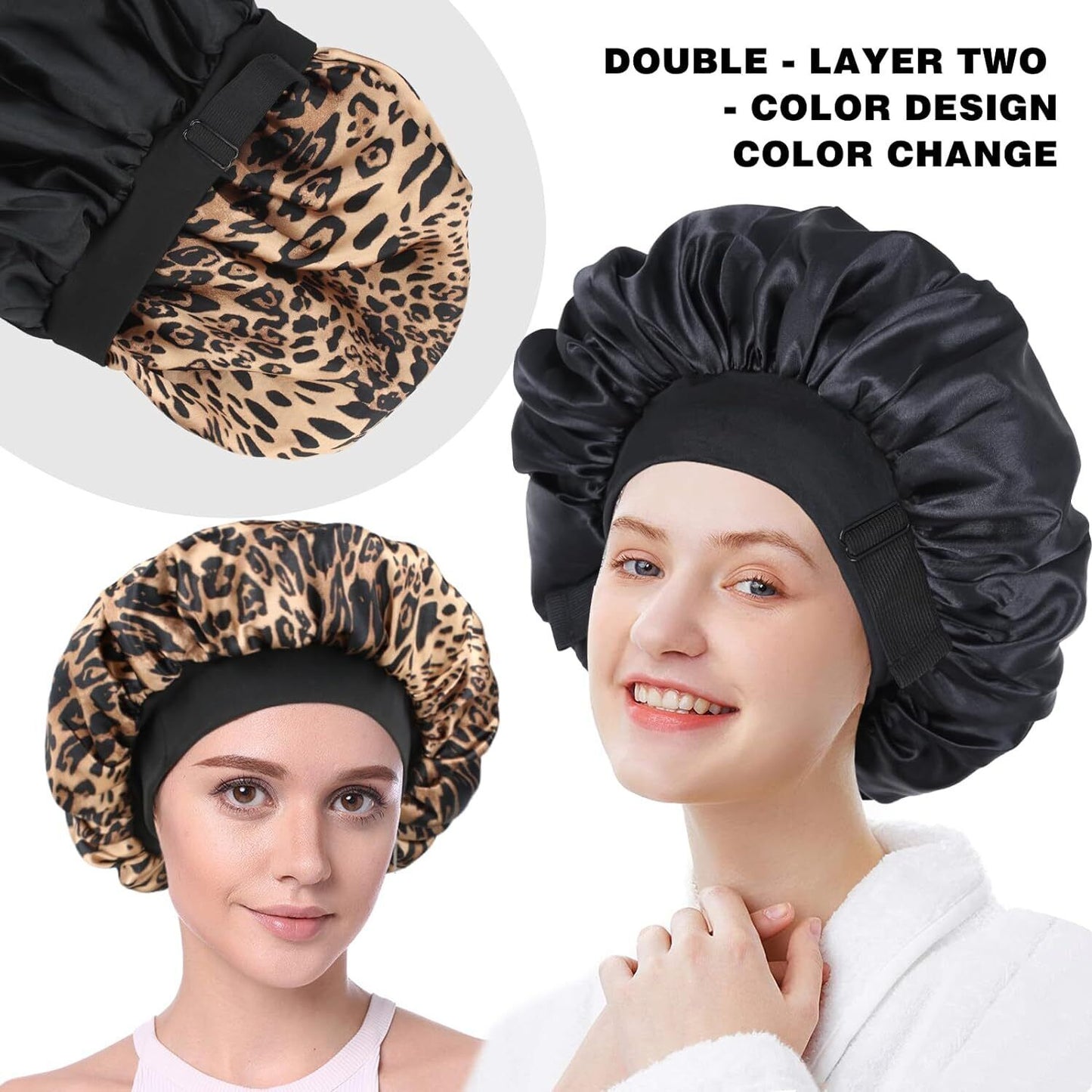 Silk Bonnet for Sleeping Double Layer Satin Bonnet Adjustable Bonnets for Black Women Sleep Cap Reversible Hair Bonnet for Curly Hair