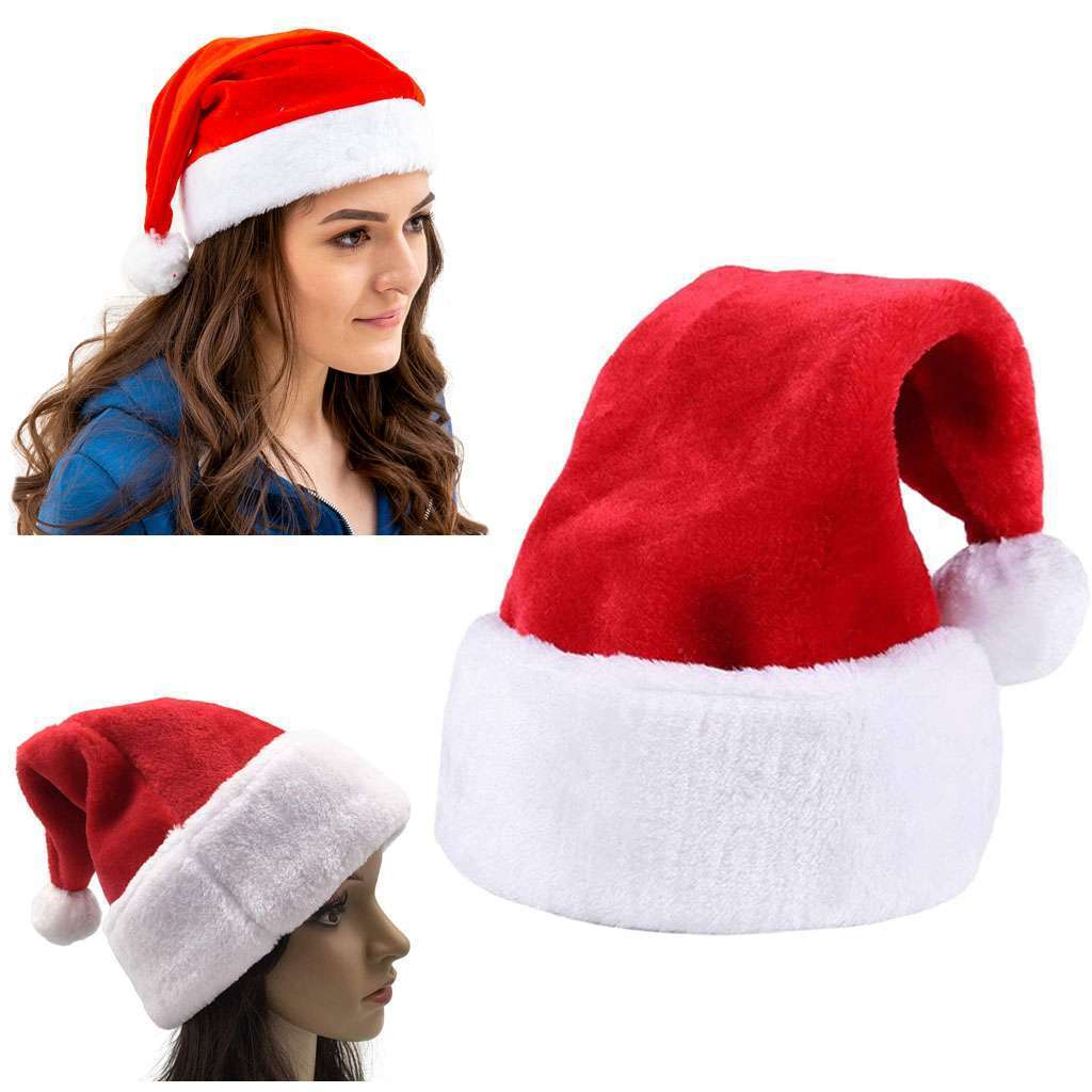 Christmas Santa Hat Adults & Kids | Warm Plush Xmas Cap for Holiday Party Cosplay | Classic Festive Costume Hat for Family, Teens, & School Events