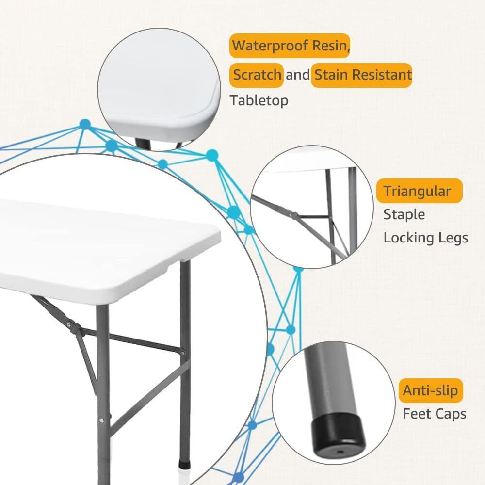 Portable Heavy Duty Folding Camping Table - Adjustable Height, Scratch-Resistant Plastic Desk for Outdoor BBQ, Picnic, Party, Indoor Events