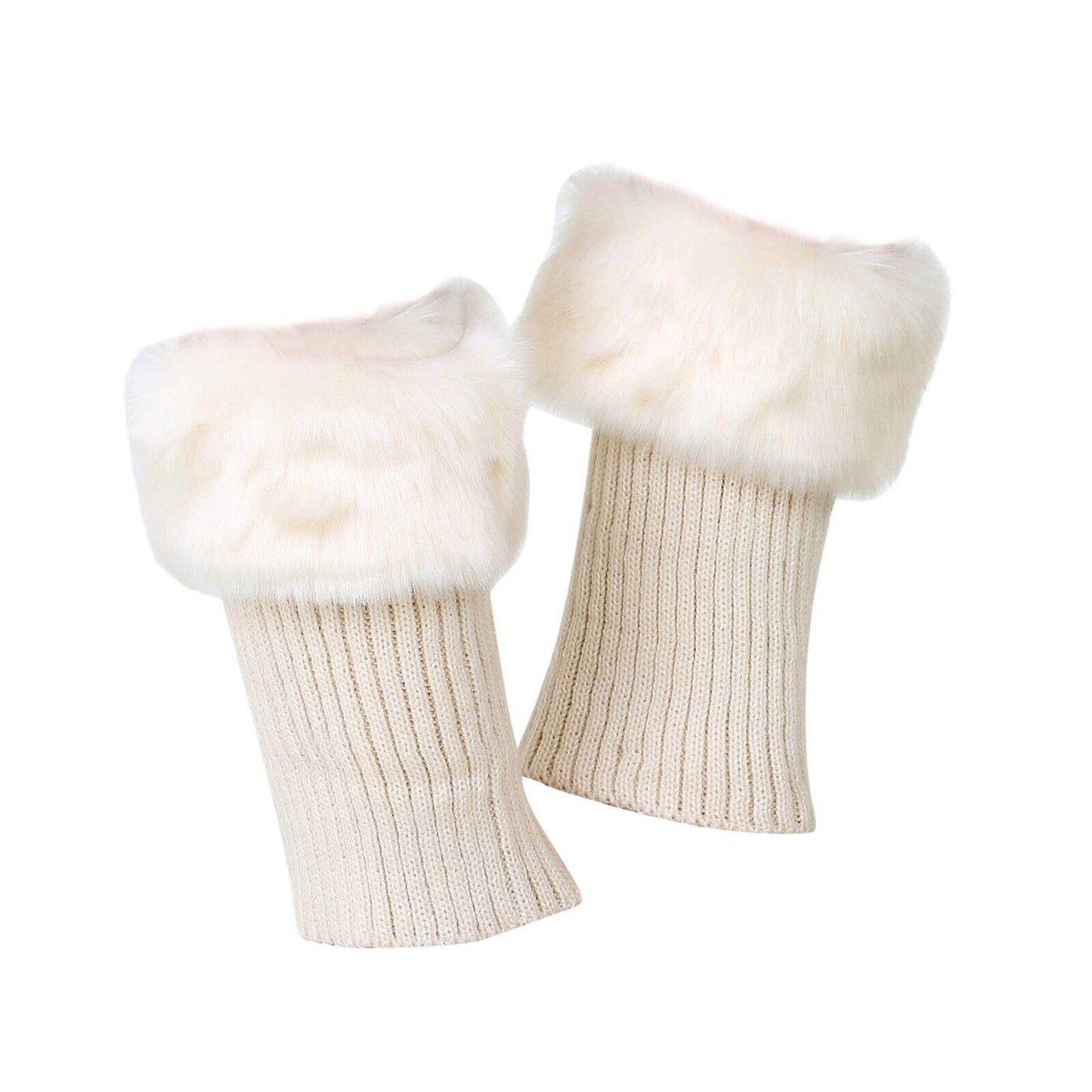 Women Winter Knitted Boot Cuffs Fur Knit Crochet Toppers Trim Socks Leg Warmer