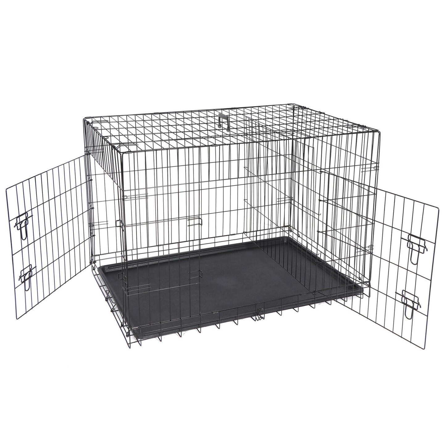 42" Folding Metal Dog Crate Kennel - Double Door Pet Cage with Tray, Secure Slide-Bolt Latches, Easy Clean & Travel Friendly Design for Dogs