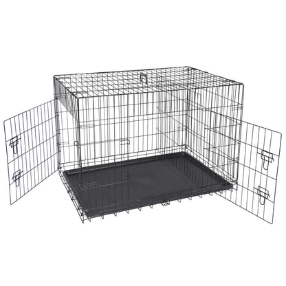 42" Folding Metal Dog Crate Kennel - Double Door Pet Cage with Tray, Secure Slide-Bolt Latches, Easy Clean & Travel Friendly Design for Dogs