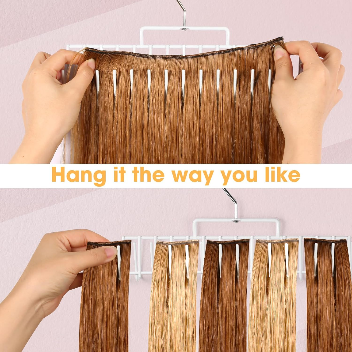 Hair Hanger Extra Wide Hair Extension Holder | Portable Metal Hair Rack for Clip-In, Sew-In, Tape-In Extensions | Holds 3-5 Pieces, Heat-Resistant