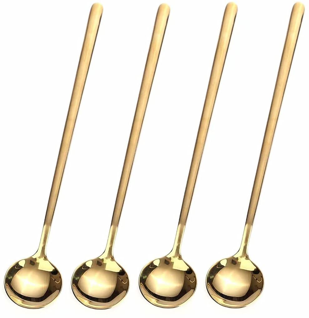 Stainless Steel Multi-Function Spoons 4 PCS 6.7 Inches Coffee Spoons, Stirring Spoons, Tea Spoons Long Handle, Gold