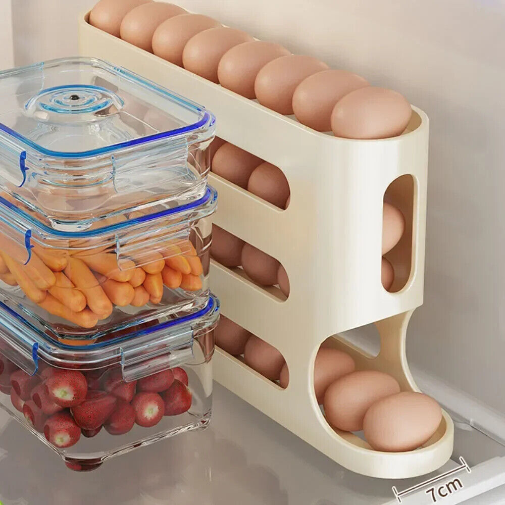 4-layer Egg Storage Box, Refrigerator Egg Storage Organizer, Automatic Egg Rolling Rack, Large Capacity Refrigerator Special Egg Holder Storage Box