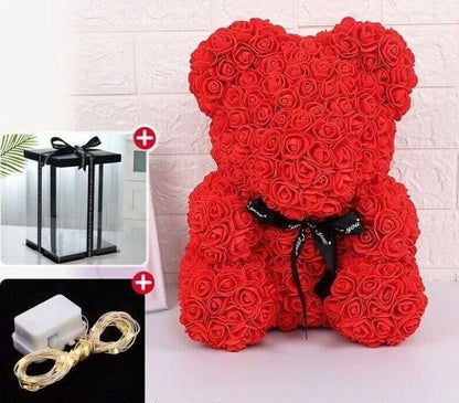 Teddy Bear Rose 10In Flower Rose Bear with Box ＆ Led Light Valentines Gift