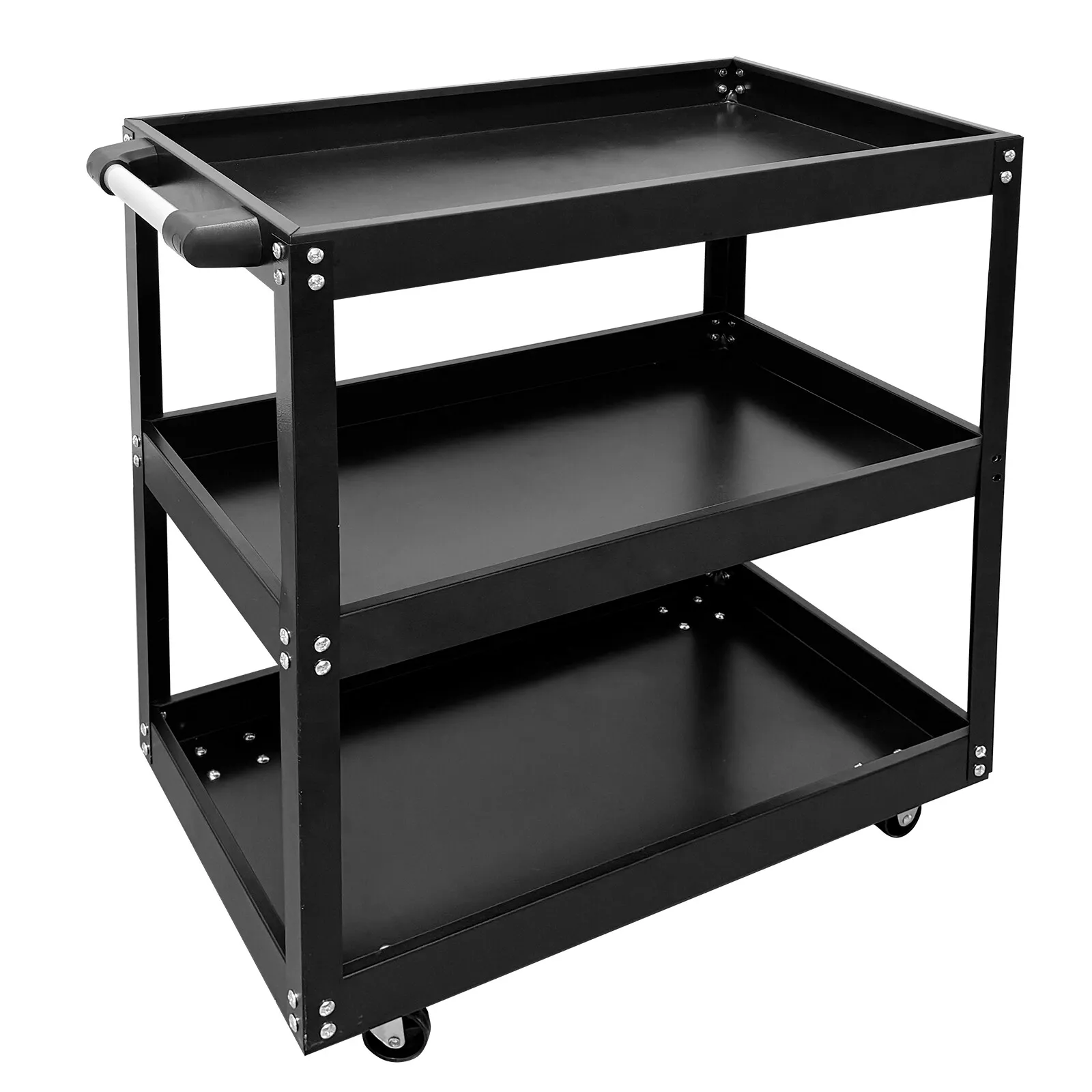 3-Tier Rolling Tool Cart with Wheels - Heavy-Duty Utility Work Cart, 400lbs Capacity, Side Tool Slots & Locking Casters for Garage, Workshop, Home Use