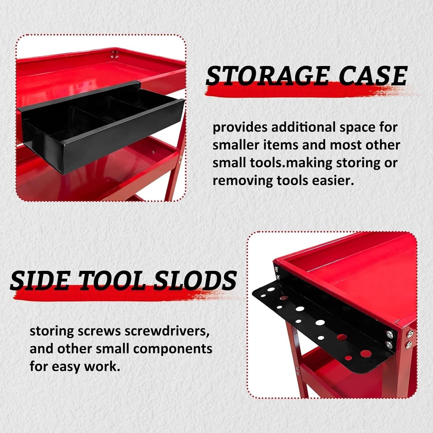 3-Tier Rolling Tool Cart with Wheels - Heavy-Duty Utility Work Cart, 400lbs Capacity, Side Tool Slots & Locking Casters for Garage, Workshop, Home Use