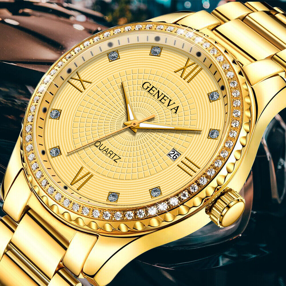 Men's Gold Quartz Watch | Waterproof Stainless Steel Classic with Diamond Accents | Luxury Business Gift for Husband, Friends & More