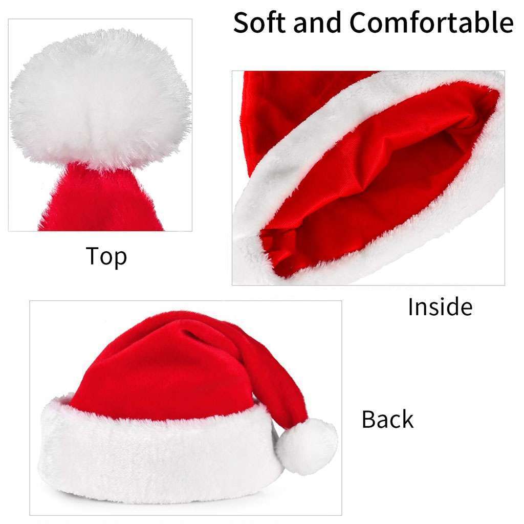 Christmas Santa Hat Adults & Kids | Warm Plush Xmas Cap for Holiday Party Cosplay | Classic Festive Costume Hat for Family, Teens, & School Events