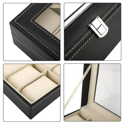 10-Slot Leather Watch Box | Stylish Glass Display Case & Organizer for Jewelry Storage | Compact, Durable, Perfect for Collections & Gifting