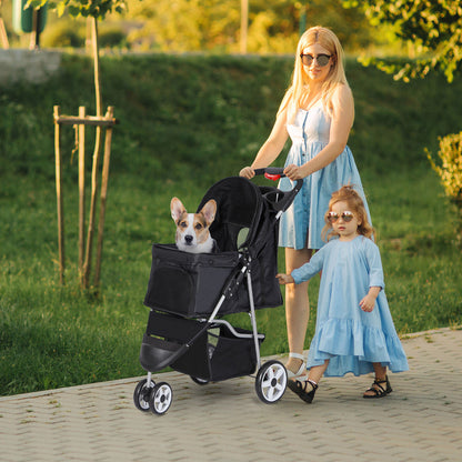 Dog Stroller 3-Wheel Foldable Pet Travel Cart w/ Mesh Window, Cup Holder & Storage - Perfect for Small, or Senior Pets on Walks & Jogs