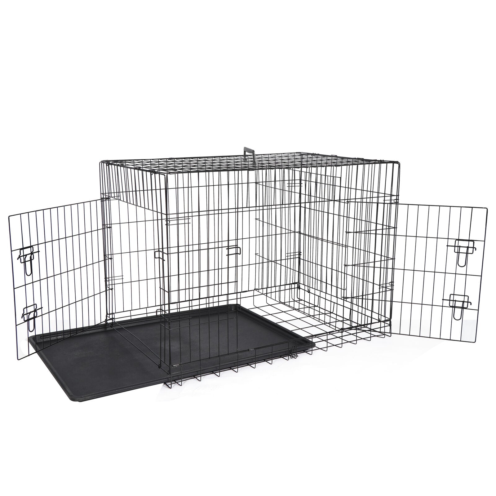 42" Folding Metal Dog Crate Kennel - Double Door Pet Cage with Tray, Secure Slide-Bolt Latches, Easy Clean & Travel Friendly Design for Dogs