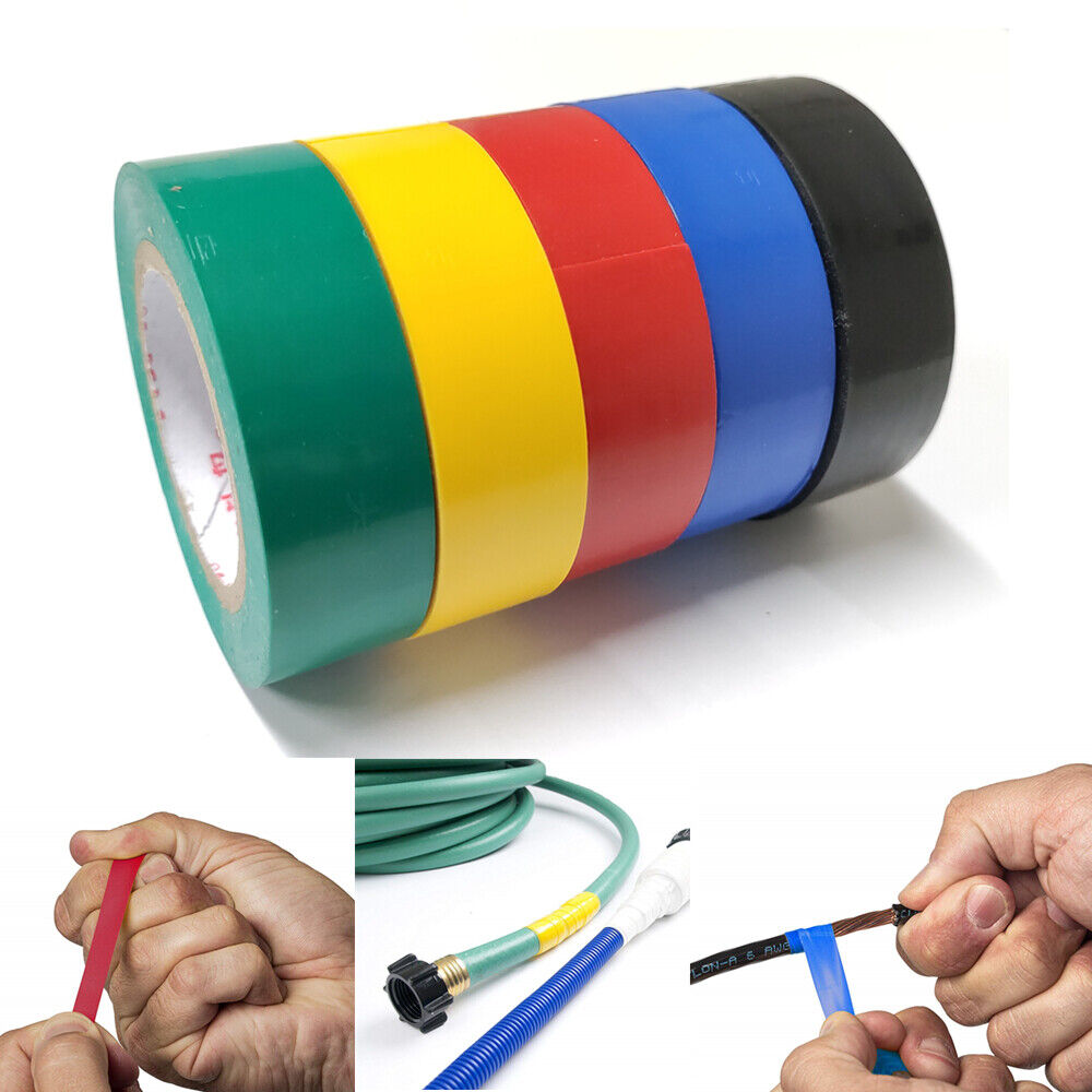 Multi Colored Electrical Tape 5-Pack | 0.7" Wide 32ft Rolls | Durable PVC Insulation Tape | Moistureproof, UV-Resistant | Perfect for Wiring & Repairs