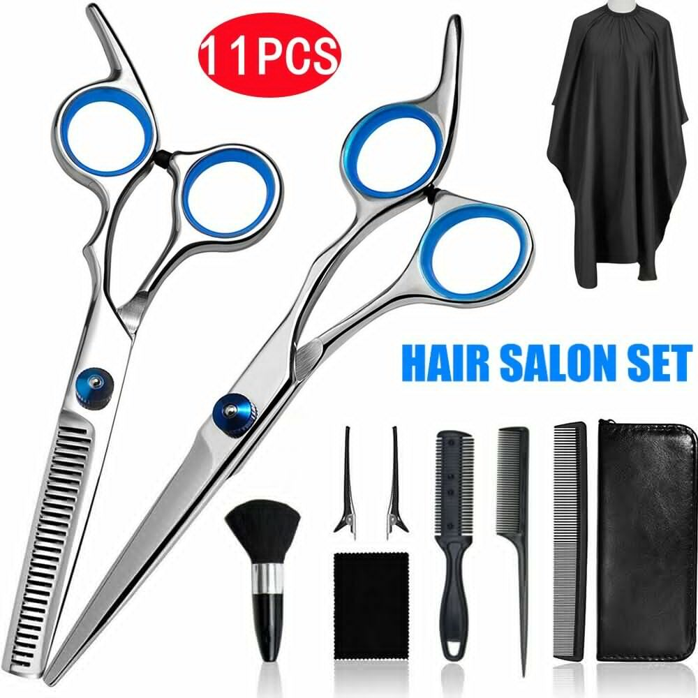 Professional Hair Cutting Scissors Set - Barber Shears & Thinning Scissors |  Adjustable Brush Comb Haircare Kit Lightweight Stainless Steel Salon