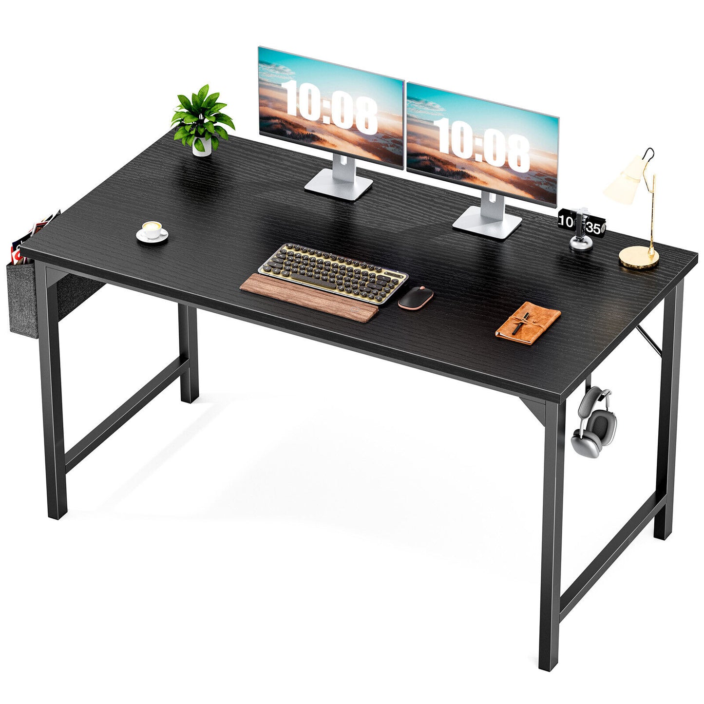 Computer Office Desk Writing Study Work Modern Simple Style Wooden Table with Storage Bag & Iron Hook for Home Bedroom