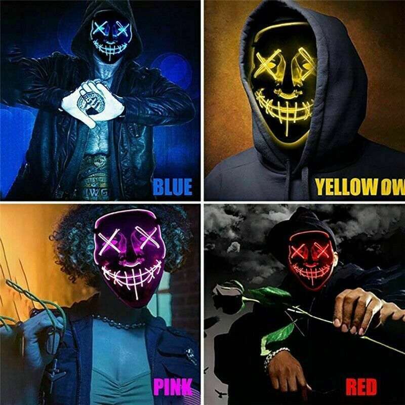 Halloween Clubbing Light up LED Mask Costume Rave Cosplay Party Purge 3 Modes