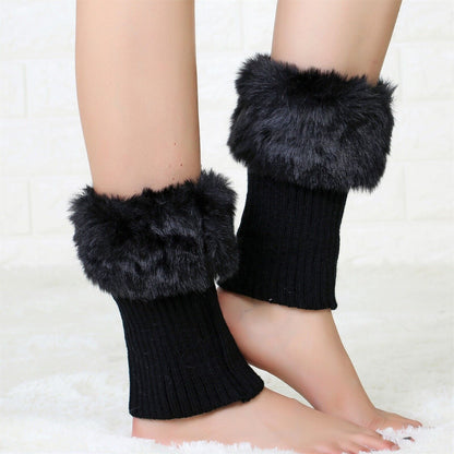 Women Winter Knitted Boot Cuffs Fur Knit Crochet Toppers Trim Socks Leg Warmer