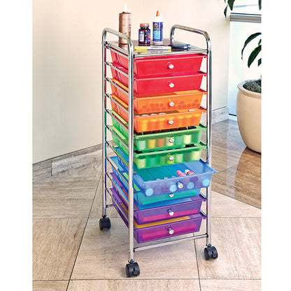 10-Drawer Organizer Cart with Chrome Finish | Classics Rolling Storage Cart for Home, Office, Crafts, and Classroom | Colorful & Versatile