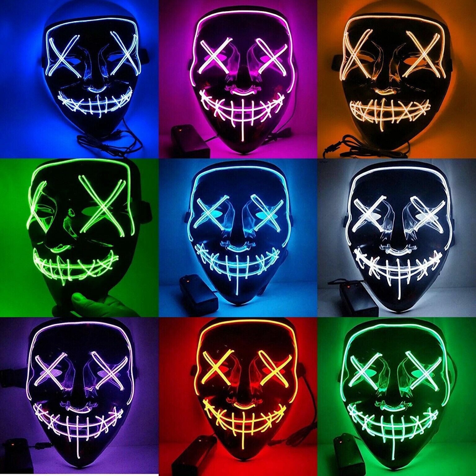 Halloween Clubbing Light up LED Mask Costume Rave Cosplay Party Purge 3 Modes