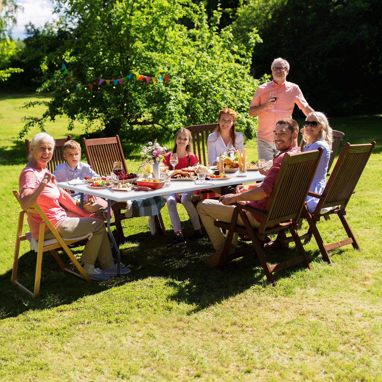 Portable 8ft Folding Table w/ Handle & Lock – Heavy Duty for Camping, Picnics, Parties & BBQs! Durable, Easy to Clean, Compact Storage