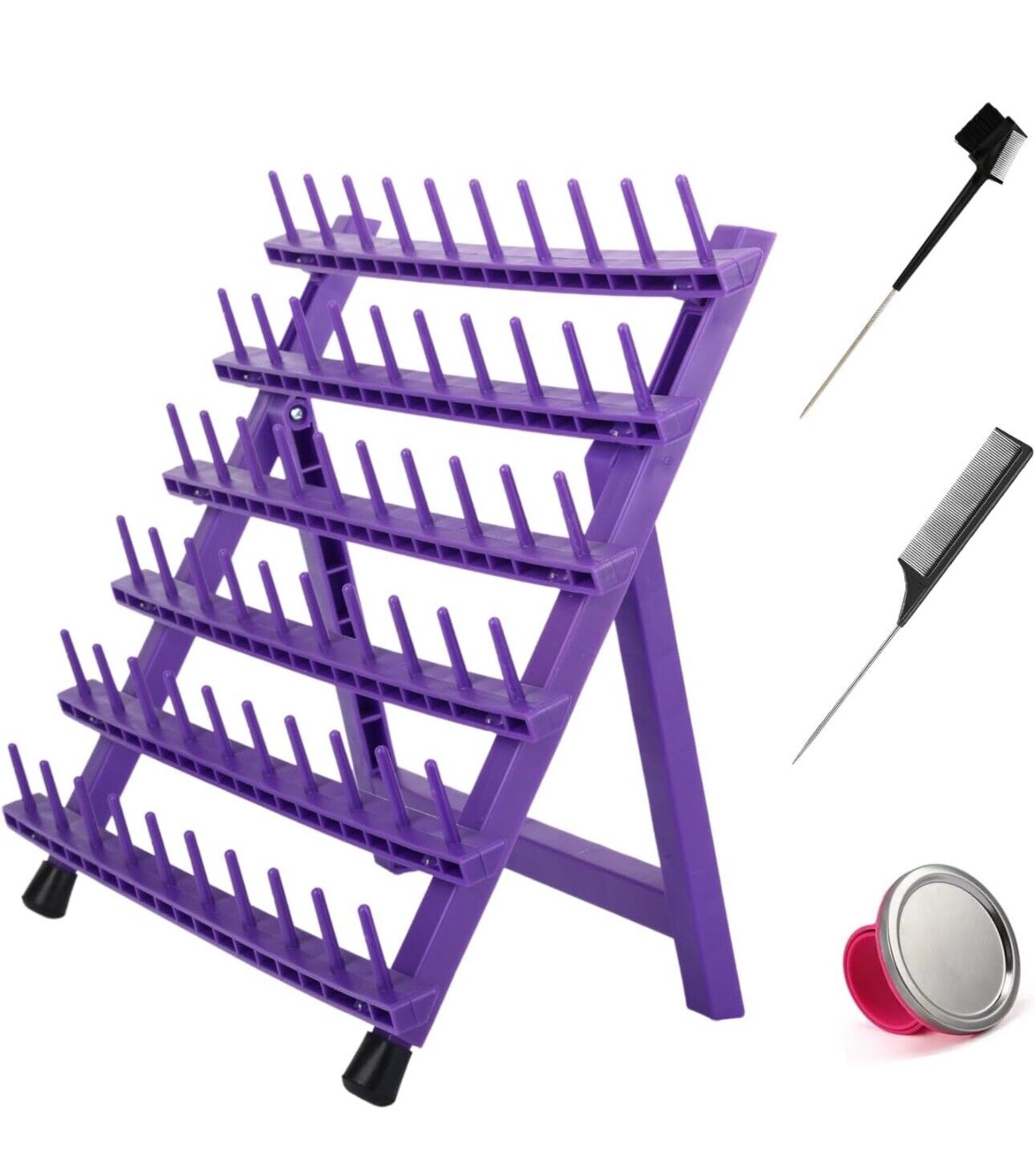 60 Peg Braiding Hair Rack - Portable Hair Extension Holder for Stylists, Durable Foldable Organizer Stand for Quick Access, Purple Design Plastic Tool