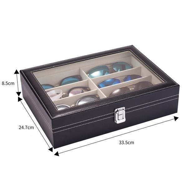 8-Slot Eyeglasses Organizer Box | Stylish Wooden Sunglasses Display Case with Clear Lid | Scratch-Free Storage for Home or Shop Display