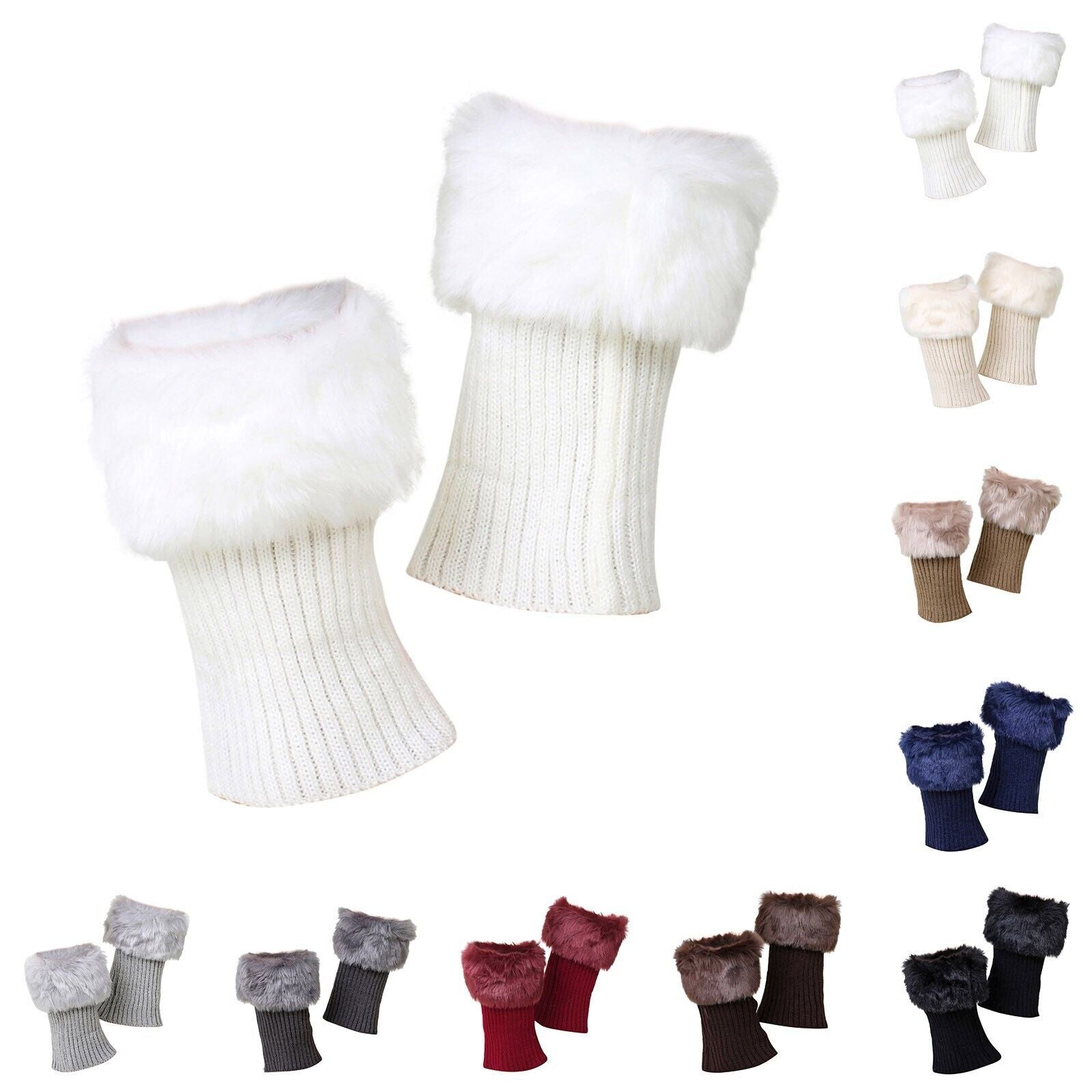 Women Winter Knitted Boot Cuffs Fur Knit Crochet Toppers Trim Socks Leg Warmer