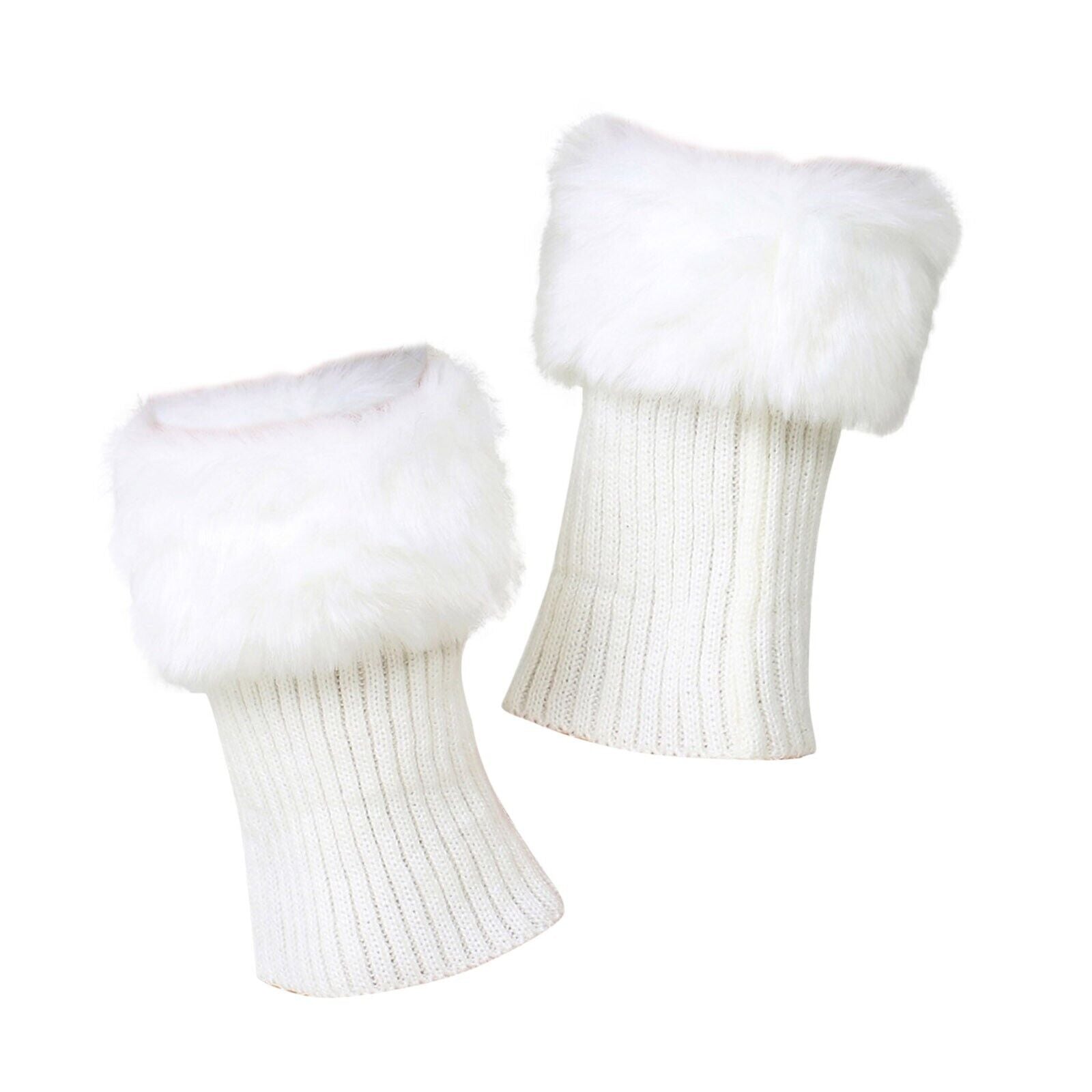 Women Winter Knitted Boot Cuffs Fur Knit Crochet Toppers Trim Socks Leg Warmer