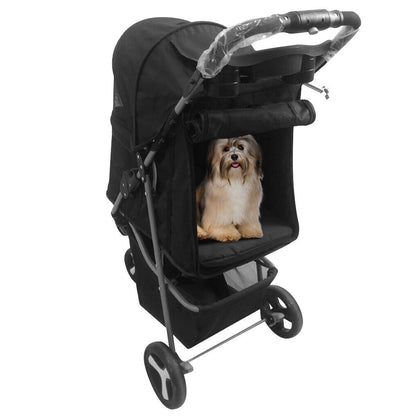 Dog Stroller 3-Wheel Foldable Pet Travel Cart w/ Mesh Window, Cup Holder & Storage - Perfect for Small, or Senior Pets on Walks & Jogs