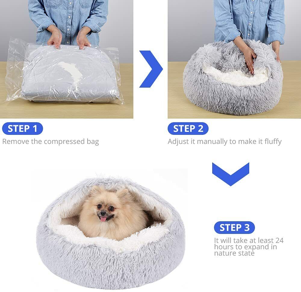 Comfortable Soft Plush Cat Bed Cave – Hooded Pet Bed for Cats & Small Dogs, Self-Warming, Machine Washable, Non-Slip Bottom, Ultra Cozy Design