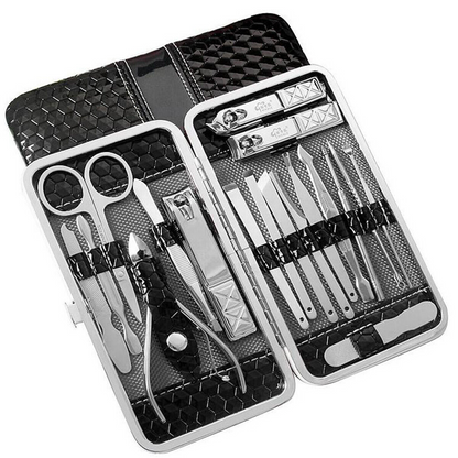 18PCS Professional Manicure Pedicure Case Set, Stainless Steel Nail Clippers Tools, Portable Kit for Hand & Foot Peeling Smooth Care